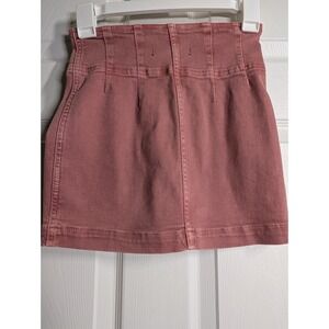 WE THE FREE People Virgo Denim Jean Skirt Mauve Front‎ Exposed Zip Mini Sz 24